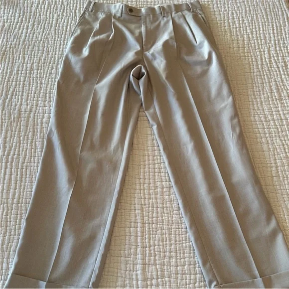 Vintage Ralph Lauren Light Gray Pleated and Cuffed Trousers 90s Minimalist 36” - Picture 2 of 10